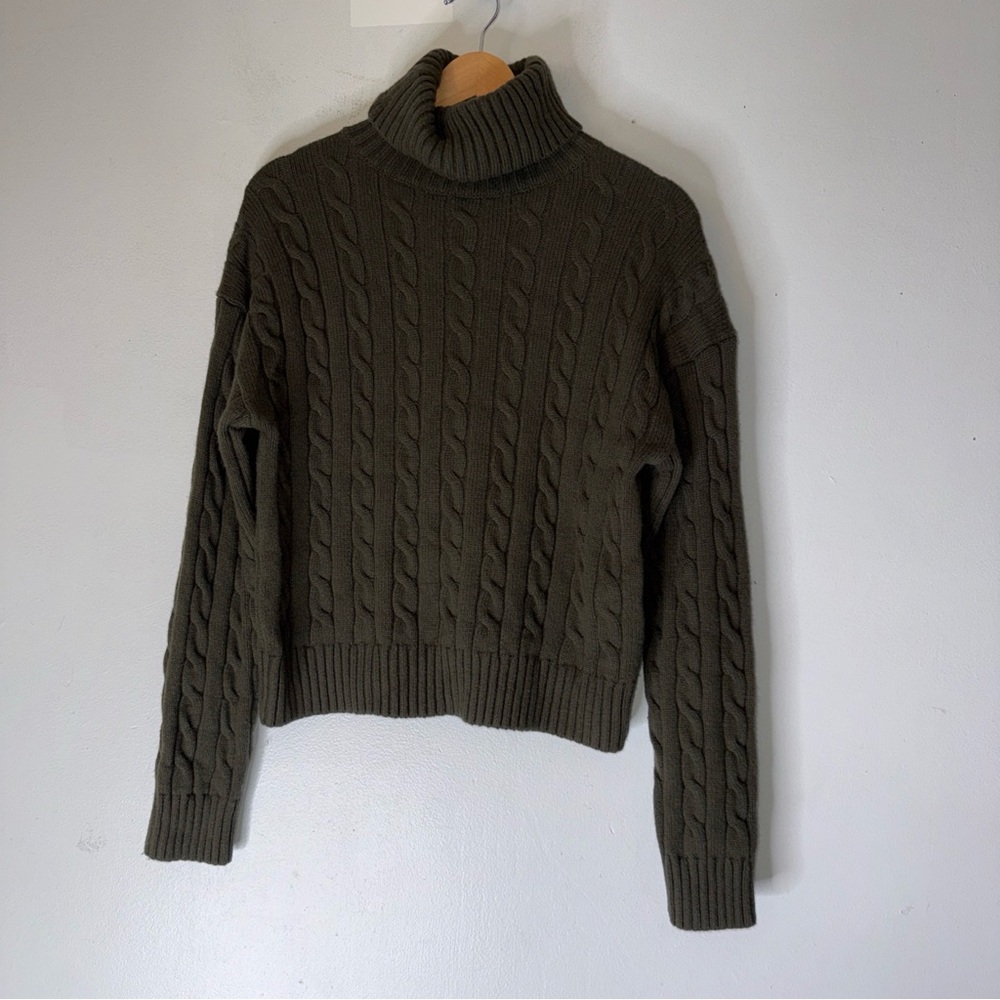 aritzia sunday best Cable Knit Turtle Neck Chunky Sweater Wool Blend Small Green